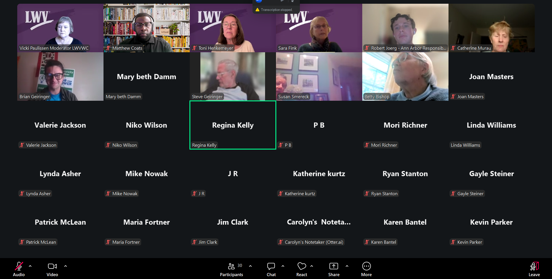 Zoom participant gallery showing Matthew Coats by name